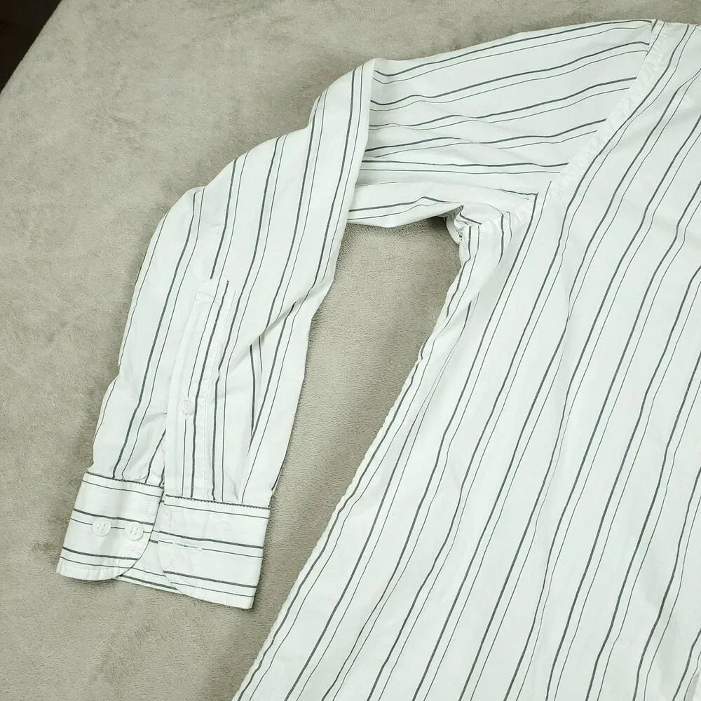Banana Republic Shirt Mens Large White Stripe Untucked Fit Button Up Casual